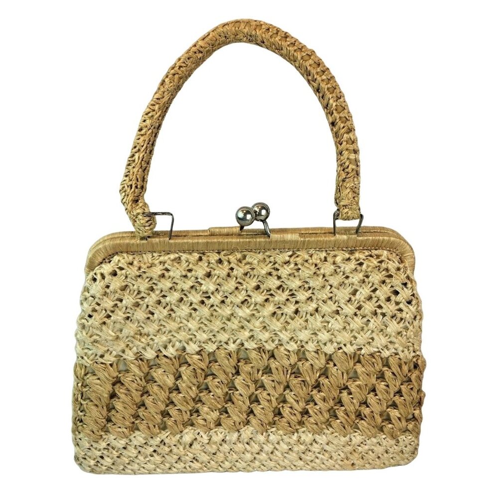 Vintage Italian Forsum Purse Staw Weave Lined Handbag u Made in Japan